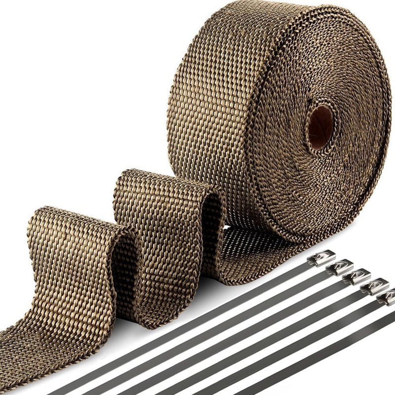 Tooomplus Exhaust Heat Wrap, 2'' x 50' Fiberglass Heat Shield Tape, Heat Wrap for Exhaust Pipes with 15pcs Stainless Steel Ties for Motorcycle Car Truck - Image 1